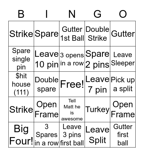 bowling #1 Bingo Card