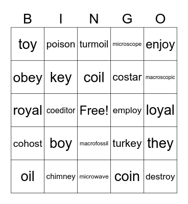 9-6 Bingo Card