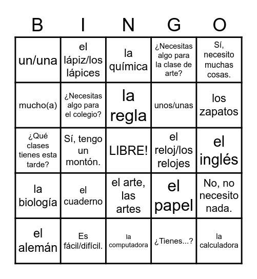 CH. 4- LA VIDA ESCOLAR Bingo Card