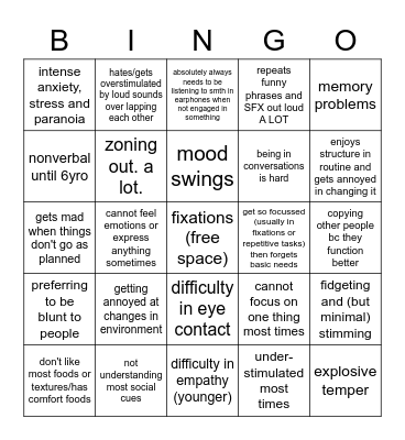 the mental illness board Bingo Card