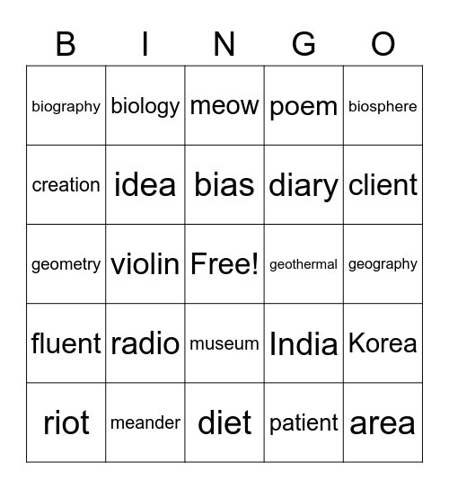 8-13 Bingo Card