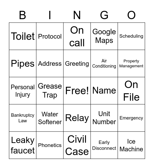 Call Center BINGO! Bingo Card