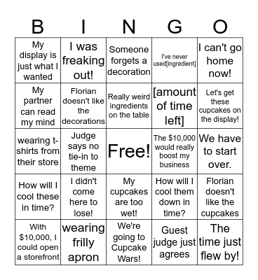 Cupcake Wars Bingo Card
