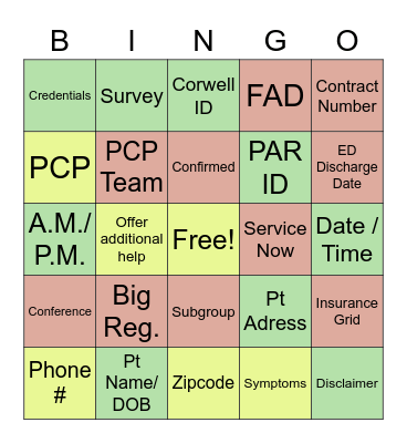 SHADOW BINGO Card
