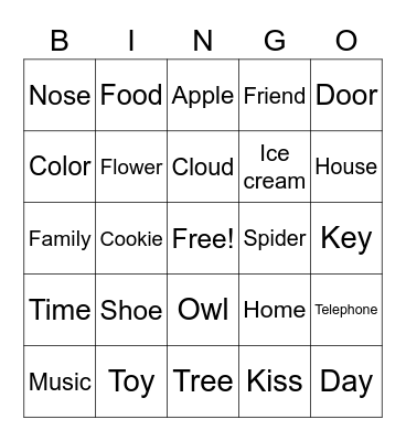 English Bingo! Bingo Card