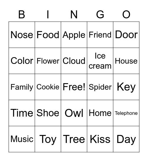 English Bingo! Bingo Card
