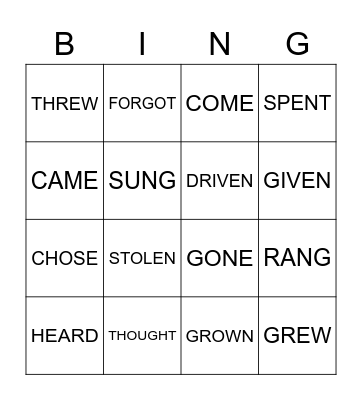 IRREGULAR VERBS Bingo Card