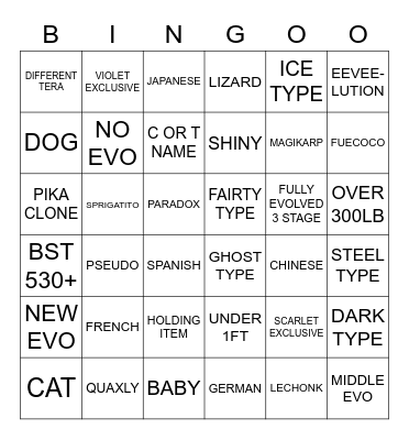Pokemon Bingo Card