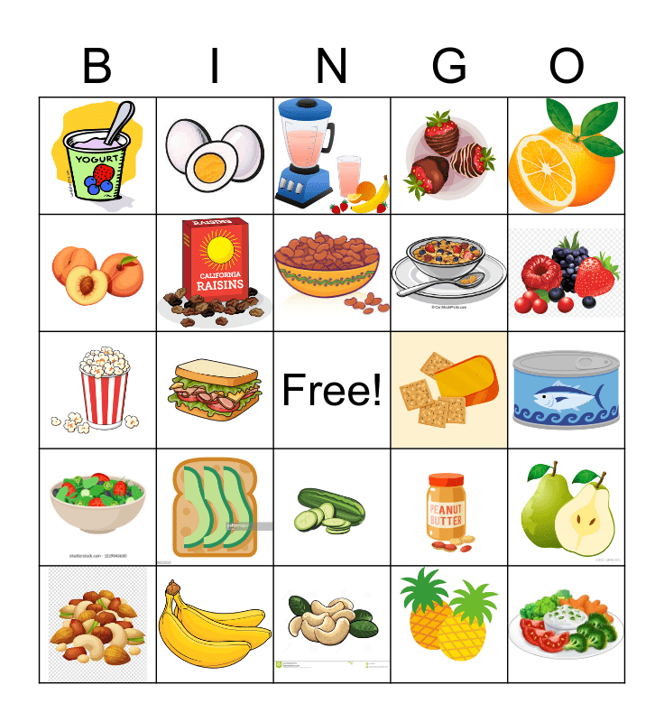 Healthy Snack Bingo Card