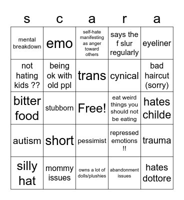 scara kinnie bingo Card
