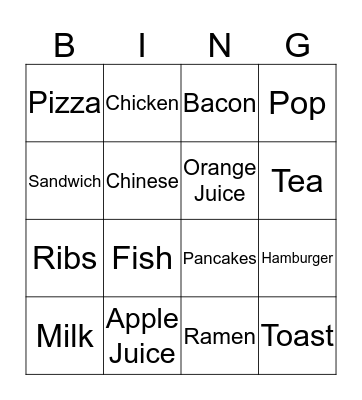 Food Bingo Card