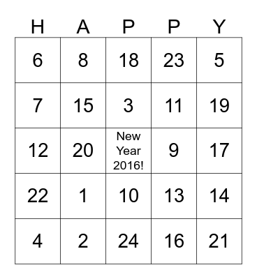 Year End Party 2016 Bingo Card