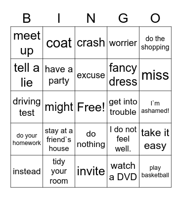 Words U 8 Bingo Card