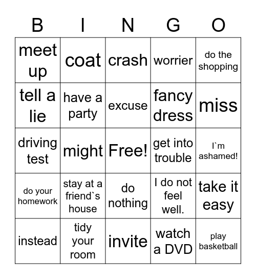 Words U 8 Bingo Card