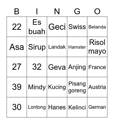 Hanes Bingo Card