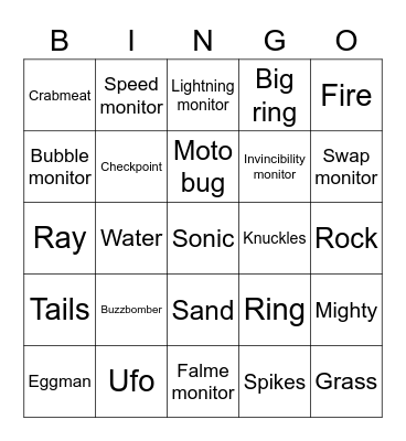 Sonic mania Bingo Card