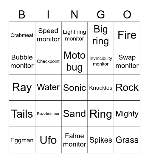 Sonic mania Bingo Card