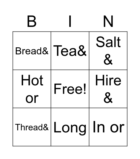 Ram n eas Bingo Card