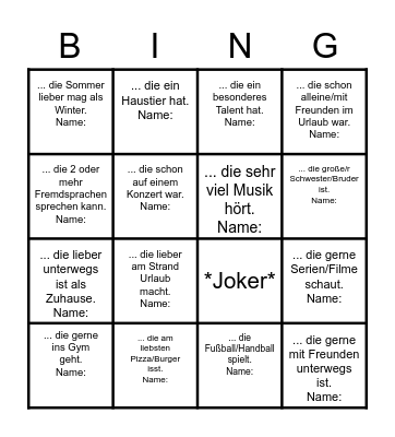 GET TO KNOW - BINGO Card