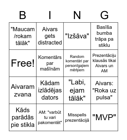 Monthly meet bingo! Marts Bingo Card