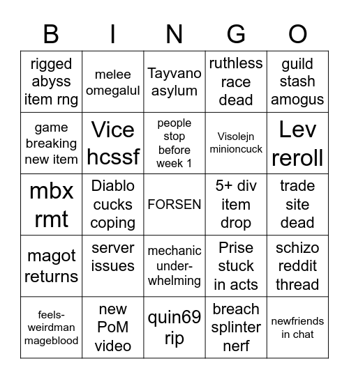 forsencord Peeoe launch Bingo Card