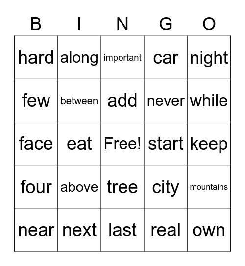 Fry Sight Words 201-300 Bingo Card