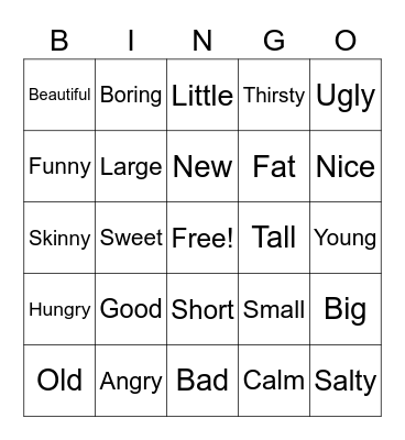 To be + adj + noun Bingo Card