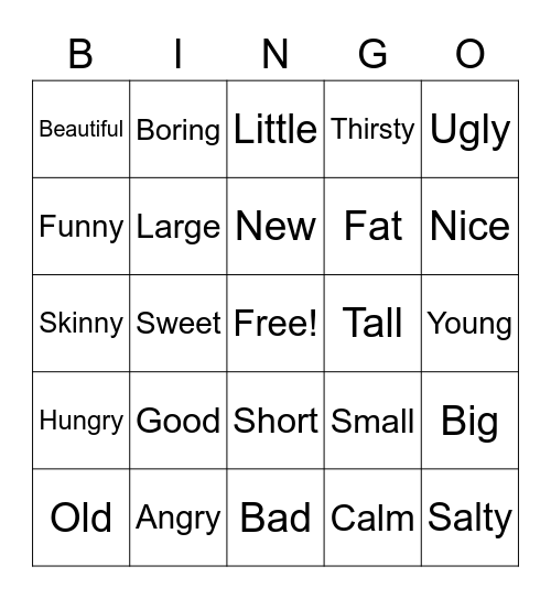 To be + adj + noun Bingo Card