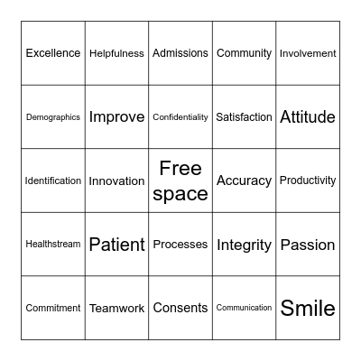 Patient Access Bingo Card