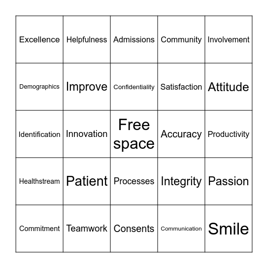 Patient Access Bingo Card