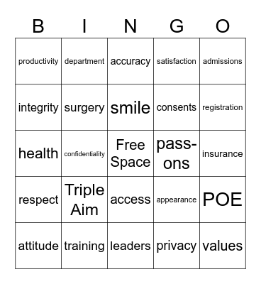 Patient Access Bingo Card