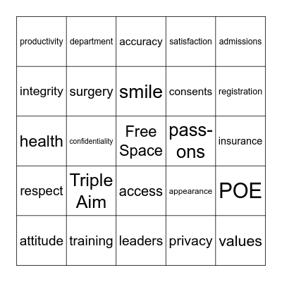 Patient Access Bingo Card