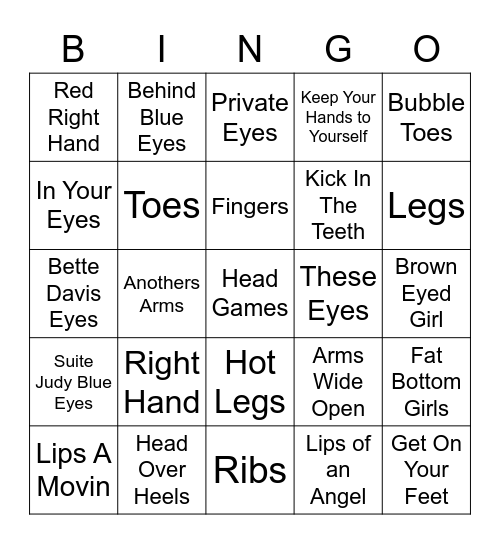 Body Parts Bingo Card