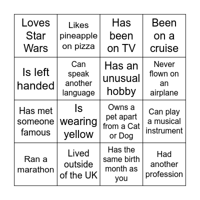 Ice Breaker Bingo Card