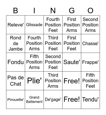 Ballet Terminology Bingo Card