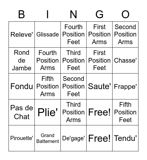 Ballet Terminology Bingo Card