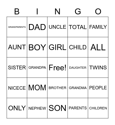 Family Bingo Card
