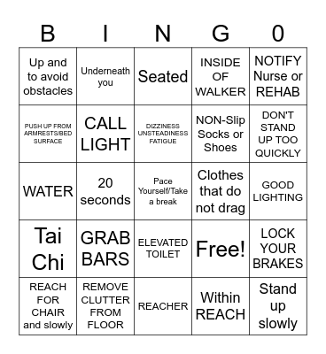 FALL PREVENTION BINGO Card