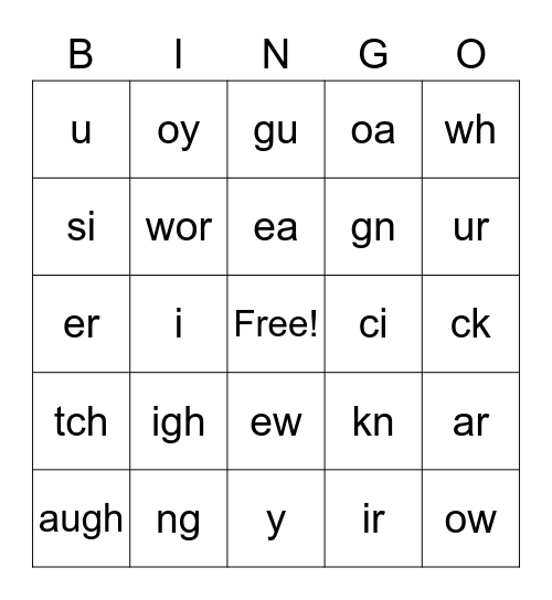 Phonogram Bingo Card