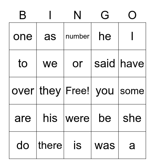Trick Words Bingo Card