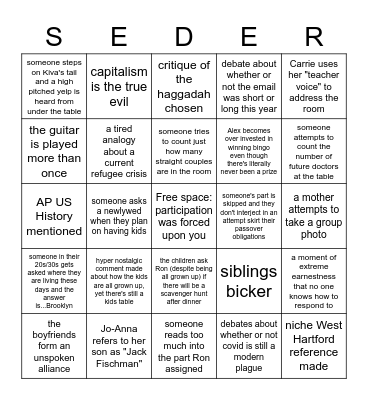 Passover 2023 Bingo Card