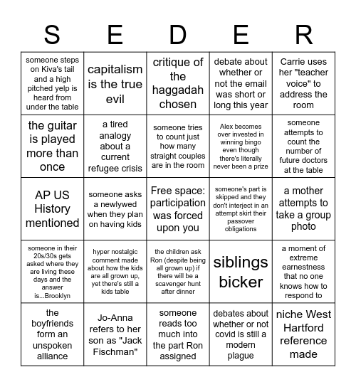 Passover 2023 Bingo Card