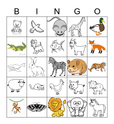 les animaux Bingo Card