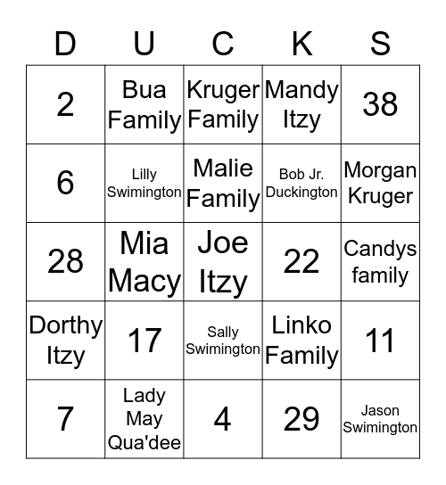 Duck Hunt Bingo Card