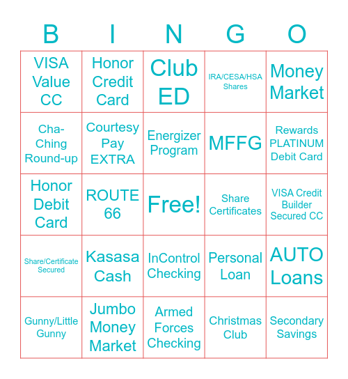Products & Services Knowledge Bingo Card