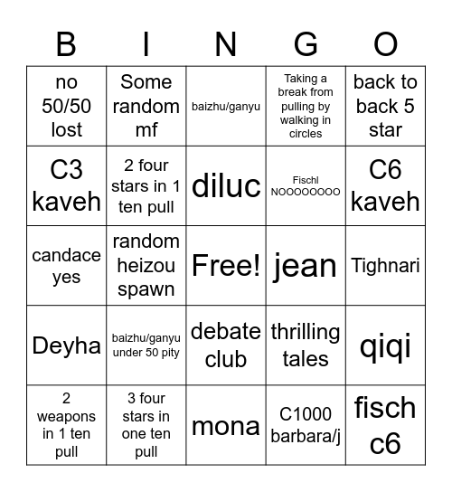 baizhu or ganyouu Bingo Card