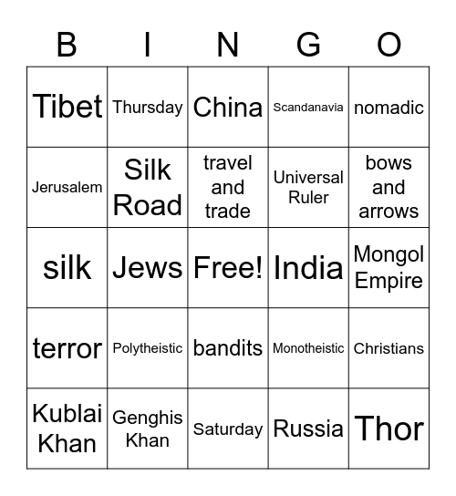 Mongols, Vikings and More with Mr.Fox Bingo Card