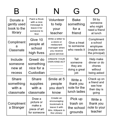 Spread a Little Kindness Challenge! Complete the  Bingo Card & get a Prize Bingo Card