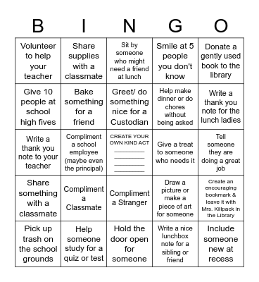 Spread a Little Kindness Challenge! Complete the  Bingo Card & get a Prize Bingo Card