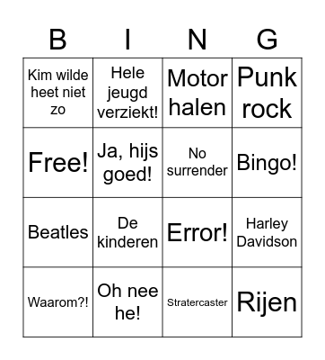 Johnny Kools Bingo Card